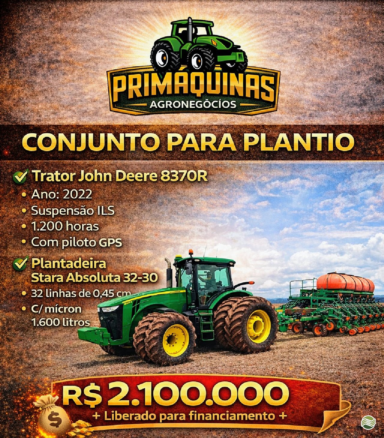 Trator agrícola John Deere 8370R 2022