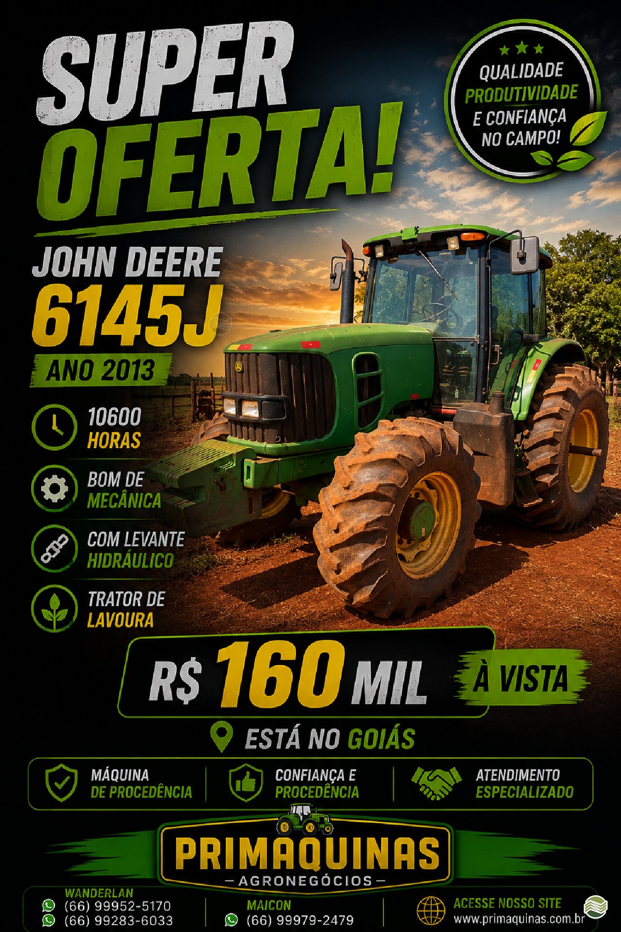 Trator agrícola John Deere 6145J 2013