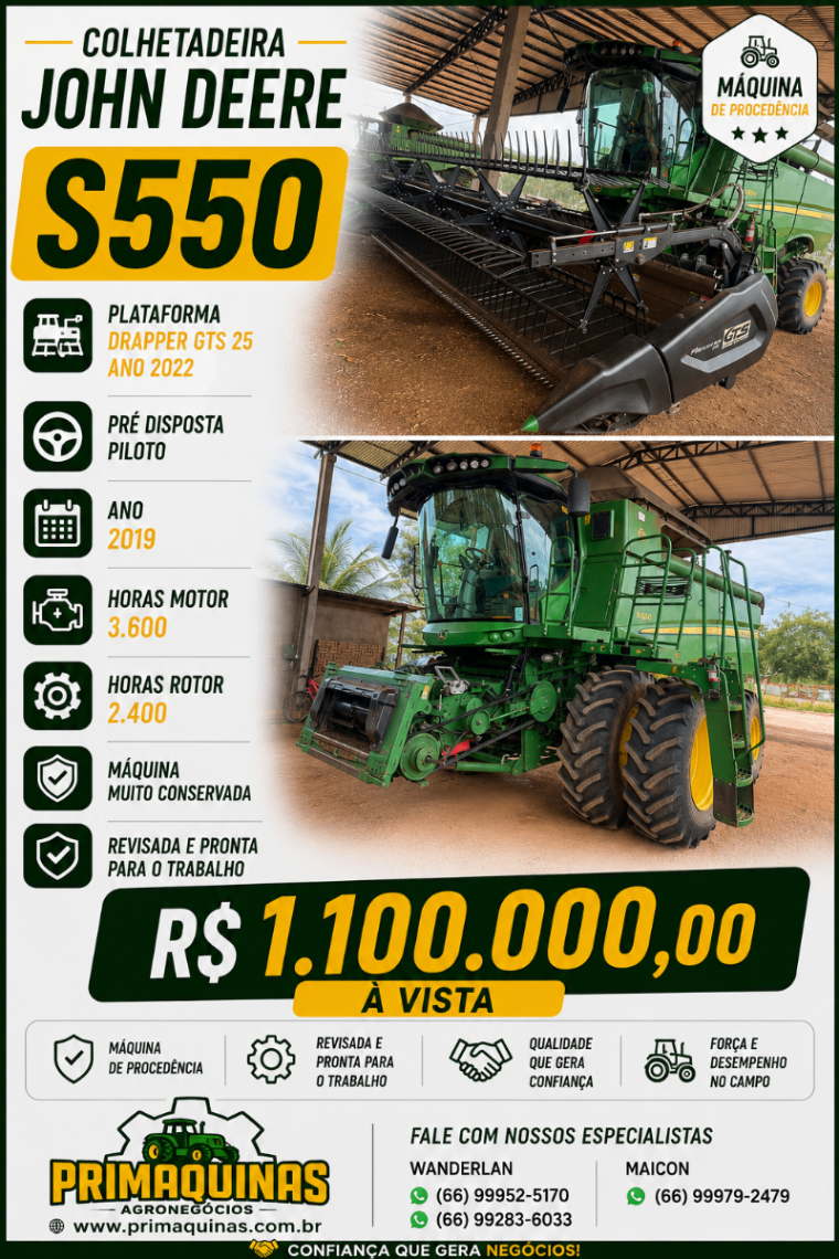 Colheitadeira John Deere S550 2019