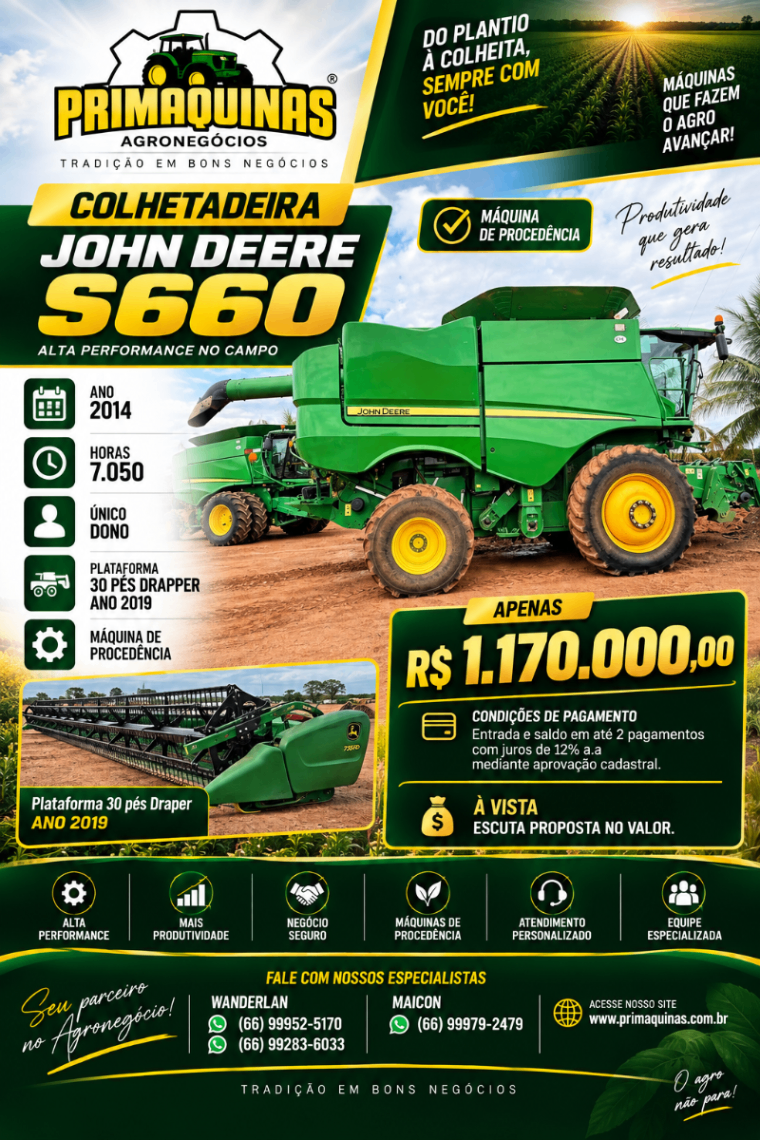 Colheitadeira John Deere S660 2017