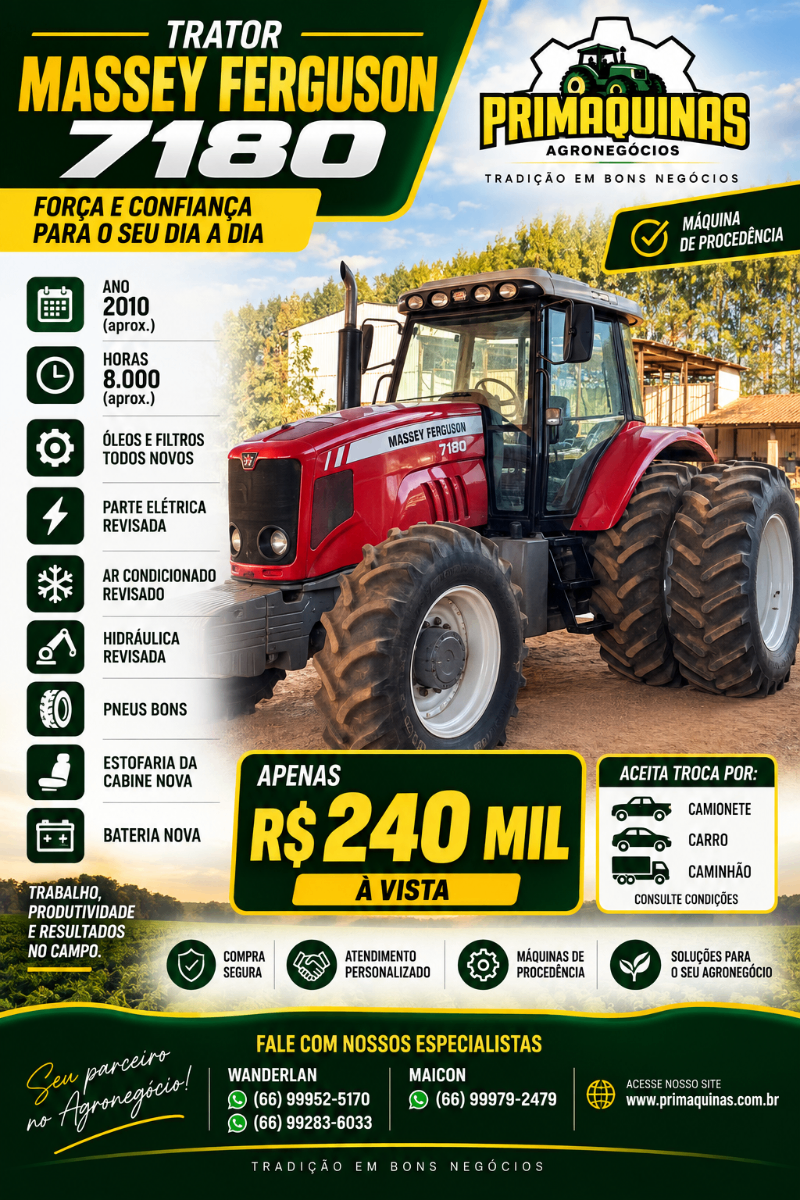 Trator agrícola Massey Ferguson MF7180 2010