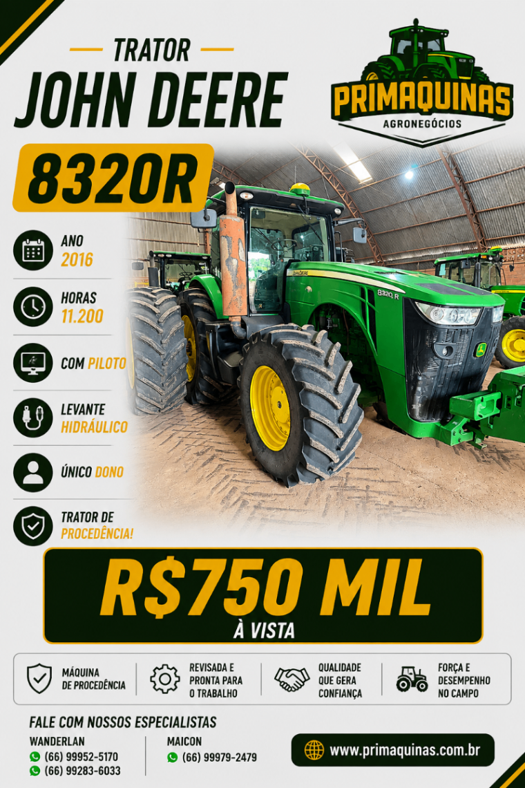 Trator agrícola John Deere 8320R 2016
